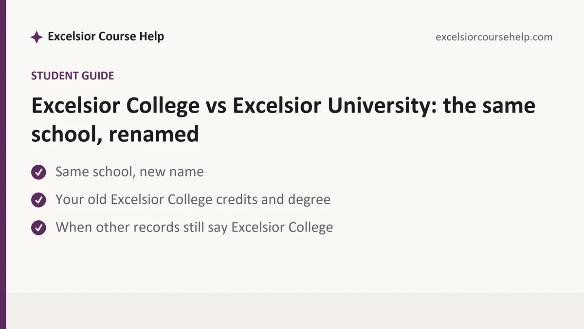 Excelsior College vs Excelsior University: the same school, renamed, a Excelsior student guide, from Excelsior Tutorship