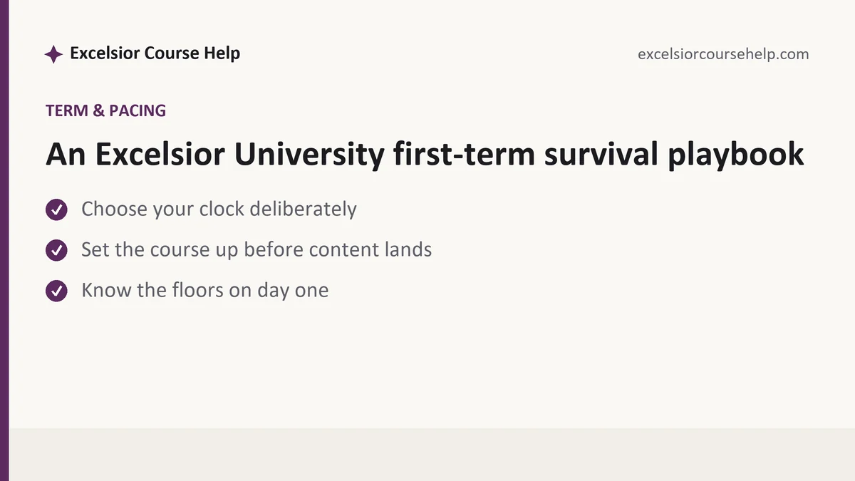An Excelsior University first-term survival playbook, a Excelsior student guide, from Excelsior Tutorship
