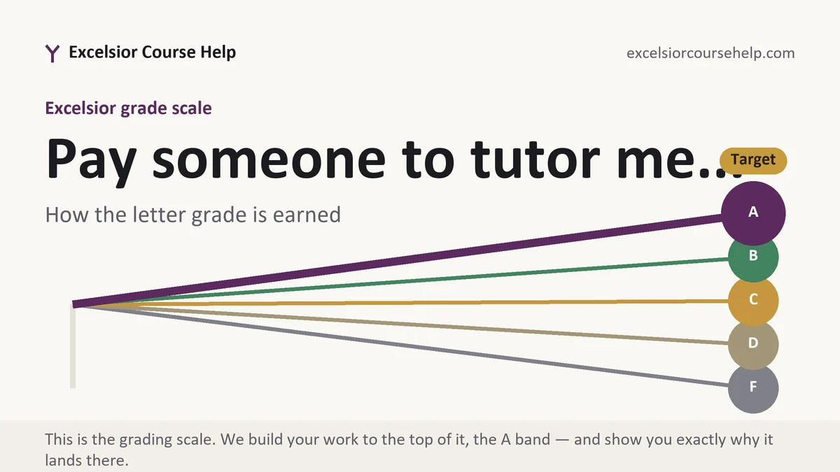 Pay someone to tutor me... at Excelsior, the grading standard every deliverable is built to, from Excelsior Tutorship